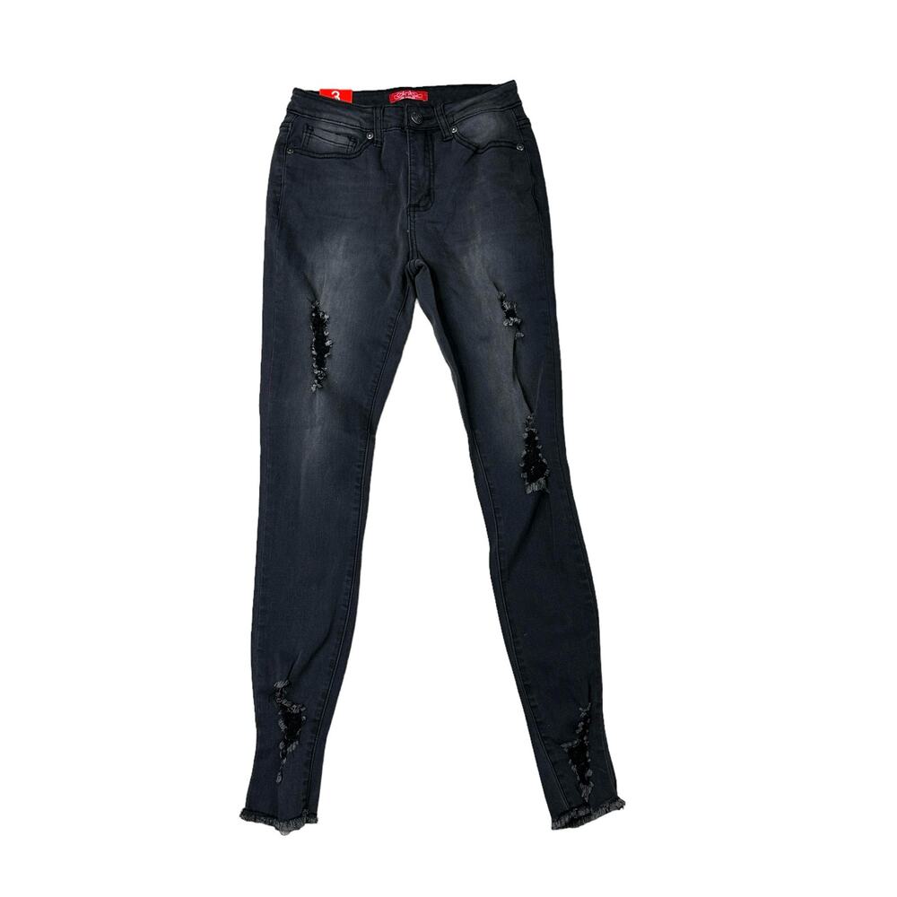 HH Denim Jeans Black Distressed Skinny mid Rise 3